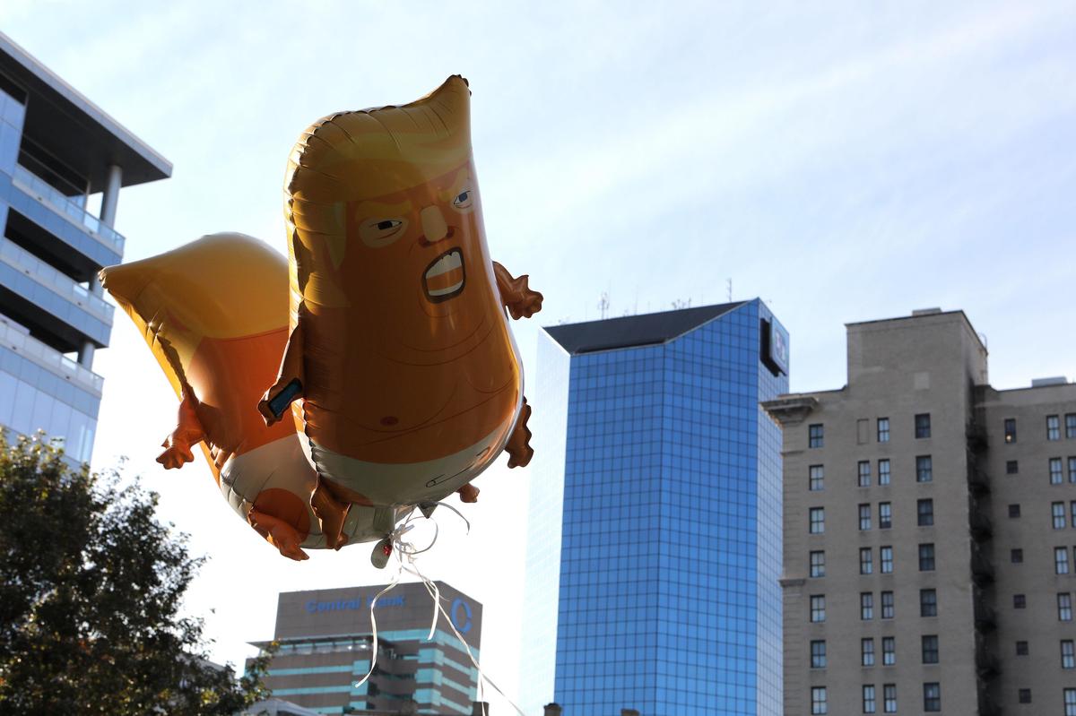 Baby Trump balloons at Courthouse Plaza in Lexington.