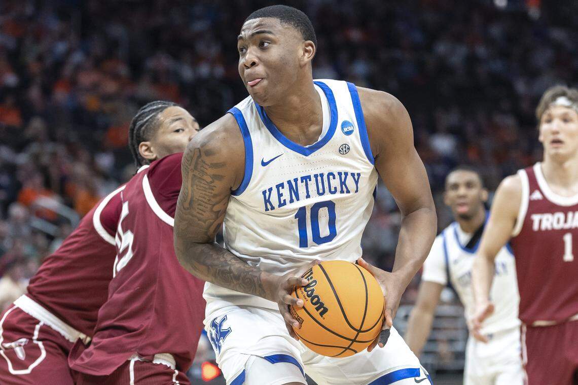 Kentucky forward Brandon Garrison looks to shoot the ball during a first-round NCAA Tournament game against Troy at Fiserv Forum in Milwaukee.