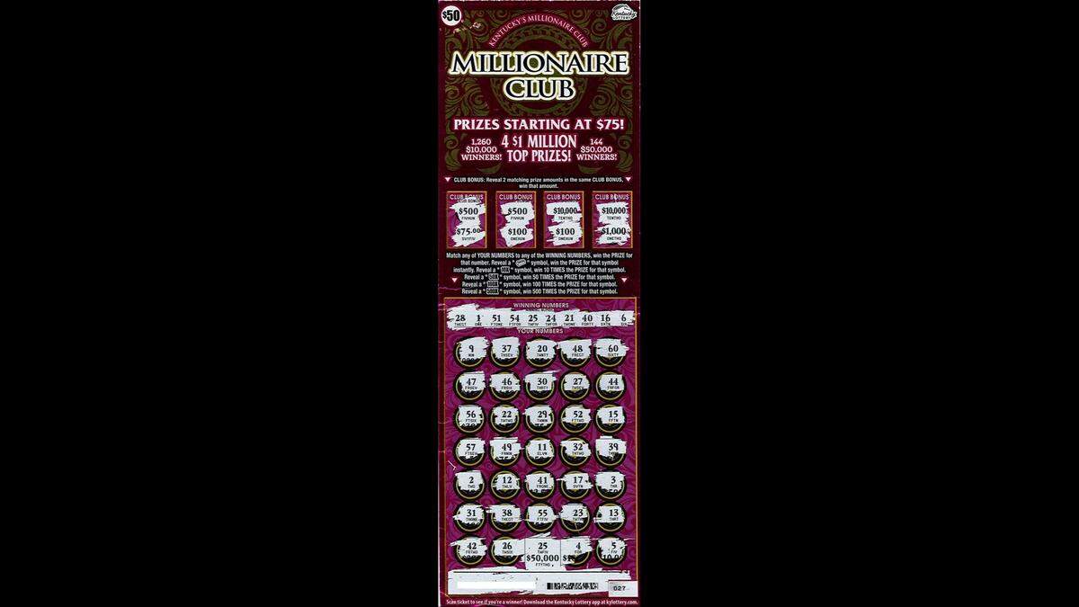 A Kentucky woman won $50,000 before taxes May 30 on this Millionaire Club ticket, which her daughter scratched off on a drive.