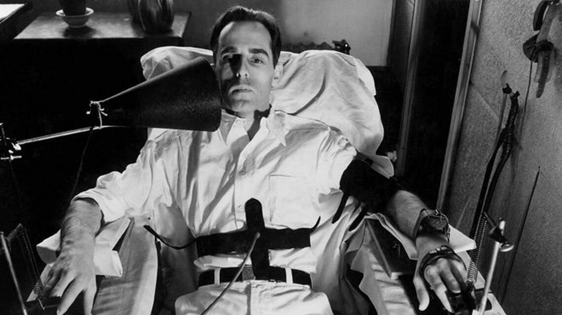 The Darrow Photopolygraph measured a patient’s mental and physical reaction to slang references to drugs. In this 1939 photo, a researcher shows the addict words such as Dope and Informer, while monitoring the patent’s reactions. The “patient” is an actor posing for promotional material created by the government to publicize the Narcotic Farm. Photos from a newly published book, “The Narcotic Farm, The Rise and Fall of America’s First Prison for Drug Addicts” by Nancy D. Campbell, JP Olsen and Luke Walden. The book traces the history of “The Narcotic Farm” out Leestown Road near Masterson Station in Lexington, Ky.