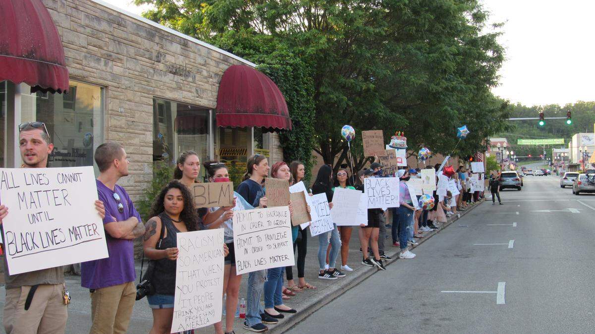 Demonstrators gathered in downtown Corbin, Ky., on June 5, 2020 to show support for racial justice after recent killings of black people by police in Louisville and Minneapolis. But in nearly 100 years before, Corbin expelled all its Black residents.