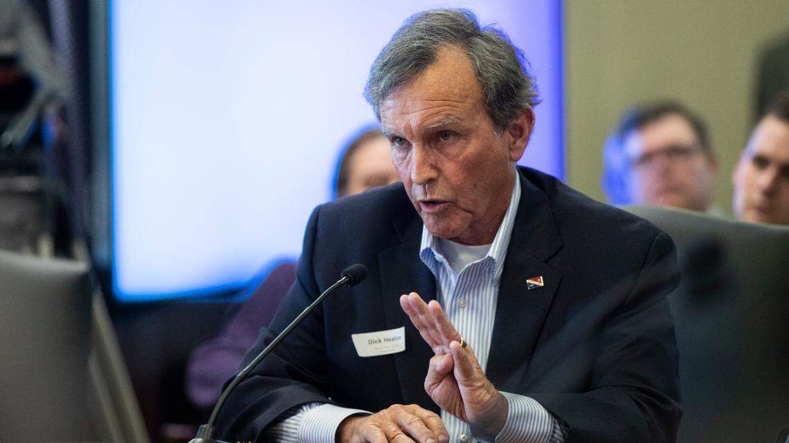 Bardstown Mayor Richard Heaton speaks in committee about HB5 concerning the property tax on distilled spirits during the last day of legislative session at the Capitol in Frankfort, Ky., Thursday, March 30, 2022.