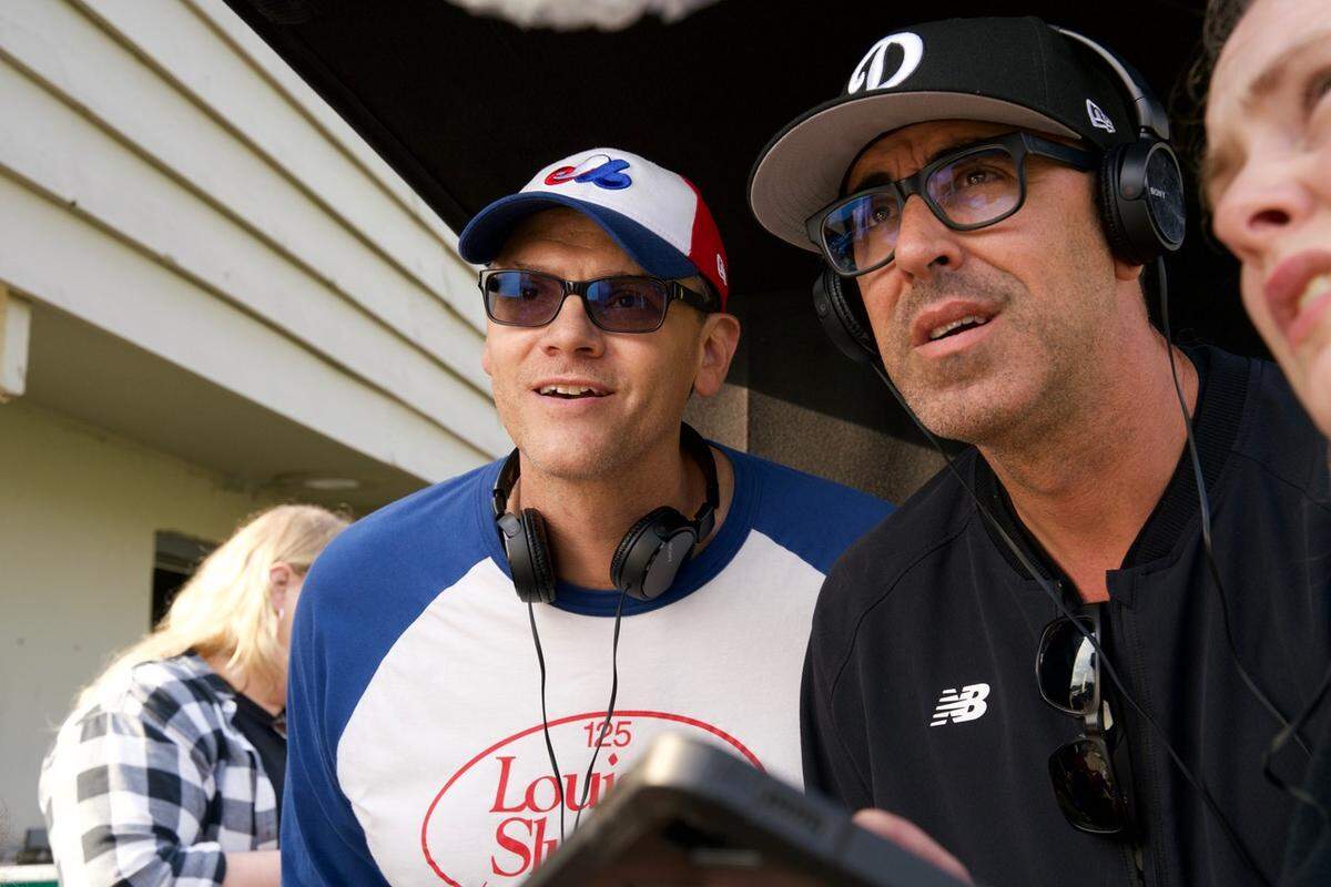 Writer, director and producer Brad Riddell, left, and Sandy Sternshein on the set of “Later Days” in Naperville, IL. Riddell graduated from UK and is from Erlanger, a Northern Kentucky city just outside of Cincinnati.