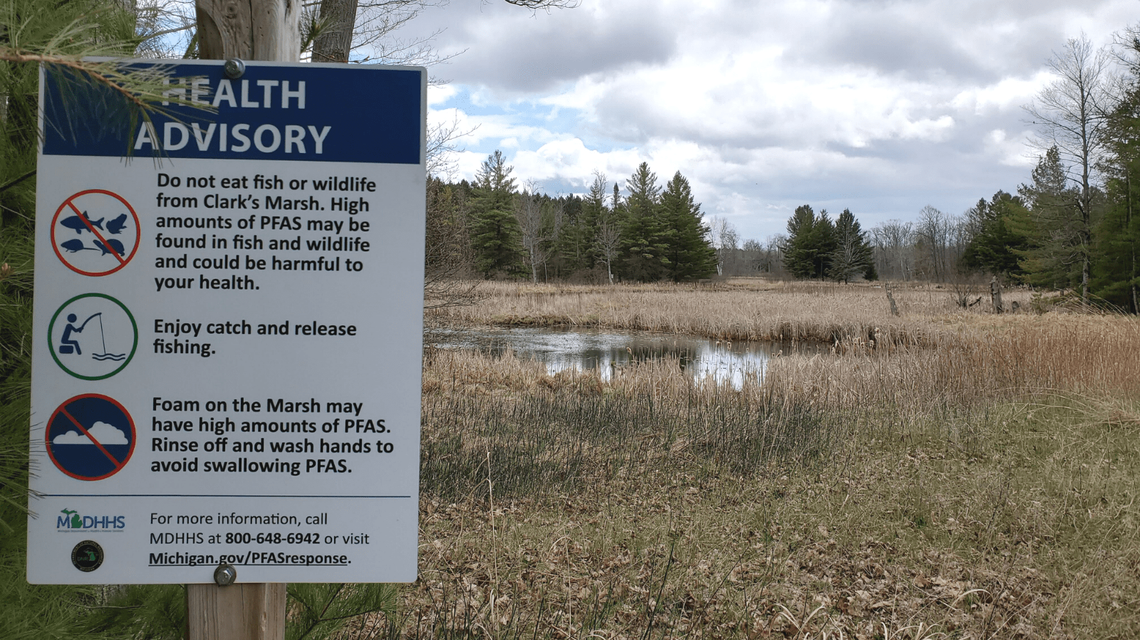 An advisory in Michigan warns against eating fish from a waterway contaminated with PFAS chemicals.
