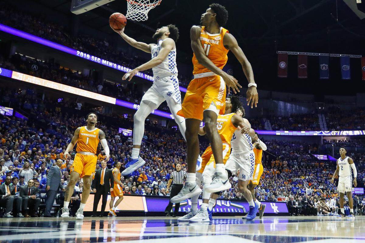 Kentucky’s EJ Montgomery (23) hit 4-of-5 shots and scored eight points in UK’s 82-78 loss to Tennessee in the SEC Tournament semifinals.