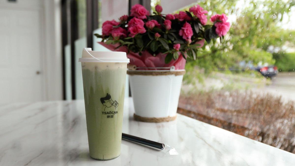 Uji Matcha with cheese milk foam offered at TSAOCHA bubble tea shop on South Broadway. The cheese adds a salty-sweet taste to the tea.