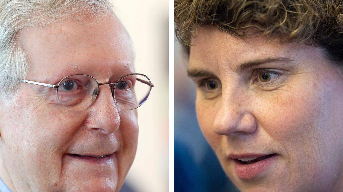 U.S. Senate Majority Leader Mitch McConnell, the Republican, left, will face Amy McGrath, the Democrat, in the November general election.