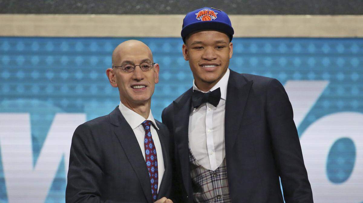 Kentucky's Kevin Knox, right, posed with NBA Commissioner Adam Silver after he was picked ninth overall by the New York Knicks.