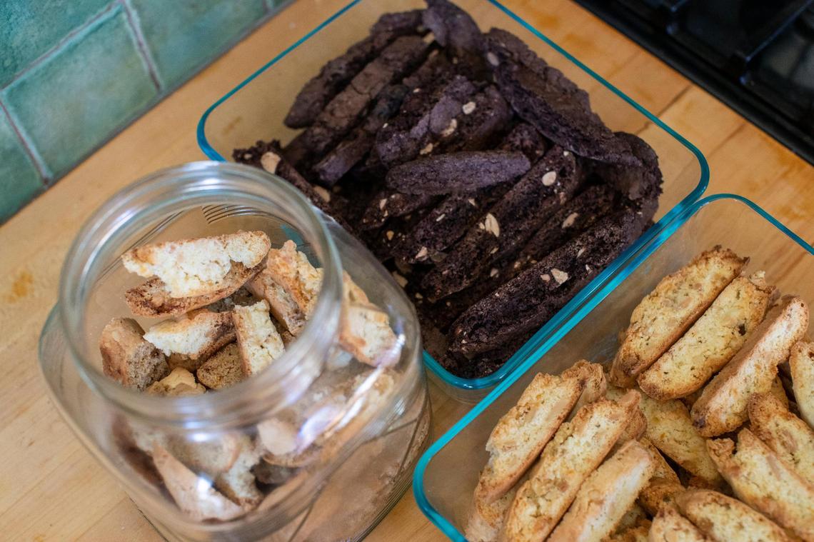 Chocolate, fig walnut and rosemary ginger biscotti.