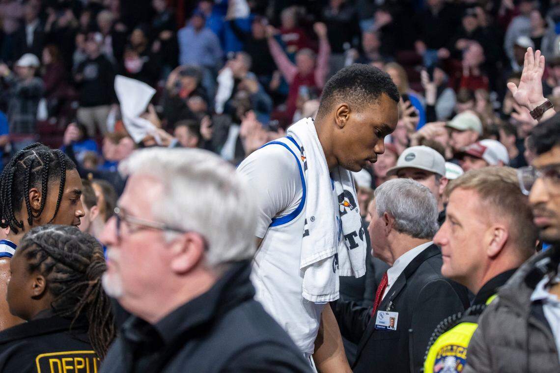 Kentucky forward Ugonna Onyenso leaves the court following Tuesday’s game against South Carolina at Colonial Life Arena in Columbia, S.C.