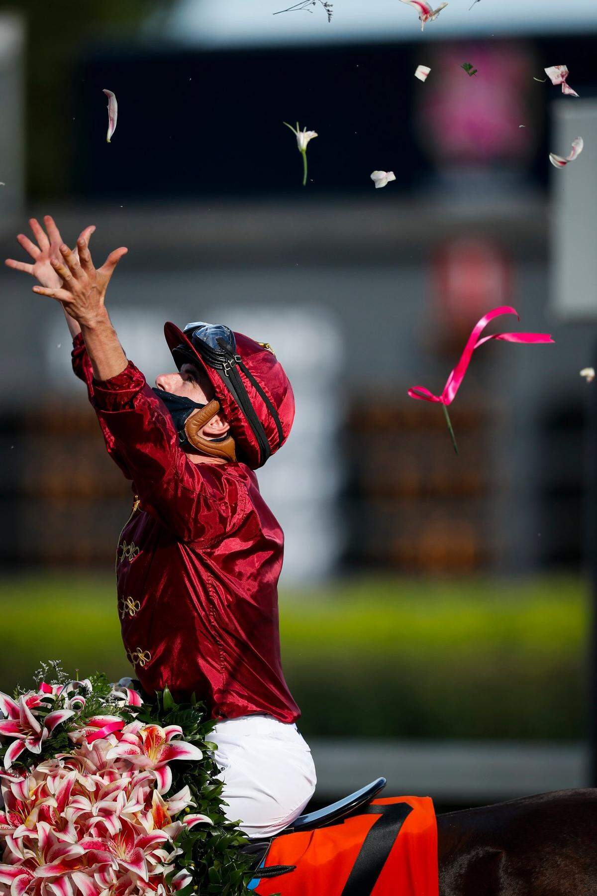 Florent Geroux reveled in his second Kentucky Oaks win in three years aboard Shedaresthedevil. He won the 2018 Oaks with Monomoy Girl.