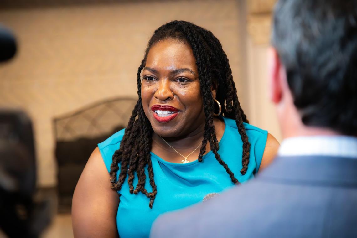 Councilwoman Denise Gray of District 6 held a press conference on the first floor of the Lexington-Fayette Urban County Government Center building on E. Main Street, giving her resignation announcement and endorsing Christian Wellman as her chosen replacement on July 23, 2025, in Lexington, Ky.