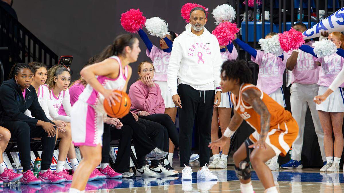 Kentucky’s Georgia Amoore looks to attack against Texas’ Rori Harmon. Amoore finished with a team-high 14 points. “We’re in a point of the year where we can’t hang our head,” UK’s All-America point guard said after the loss