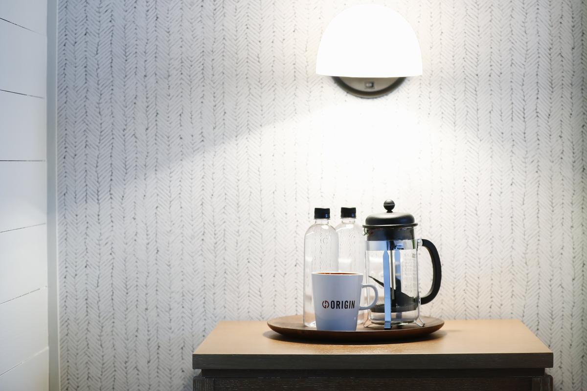 French press coffee pots will be available in each room at the new Origin Hotel, along with Keurig drink makers.