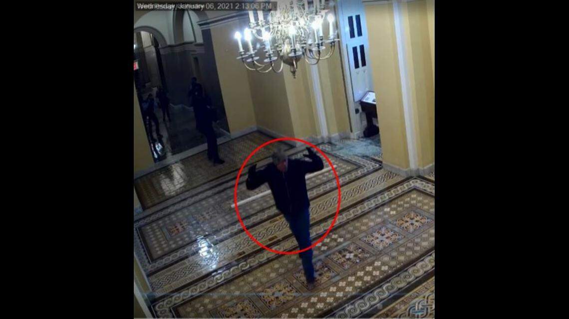 Michael Sparks, of Elizabethtown, Ky., was identified in several videos of the Capitol riot on Wednesday, Jan. 6, 2021, according to the FBI. This photo was taken from the Capitol security feed.