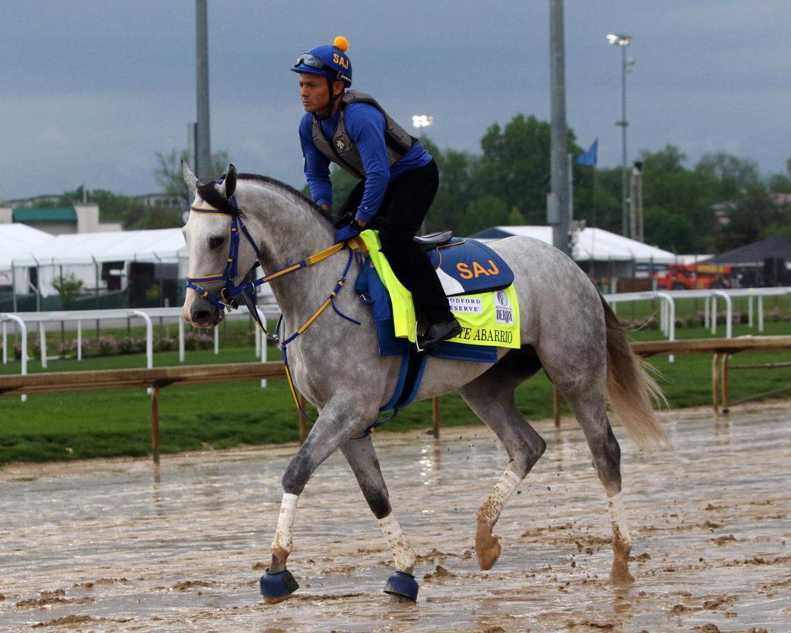 Kentucky Derby contender White Abarrio got in some time on the track at Churchill Downs on Tuesday morning.