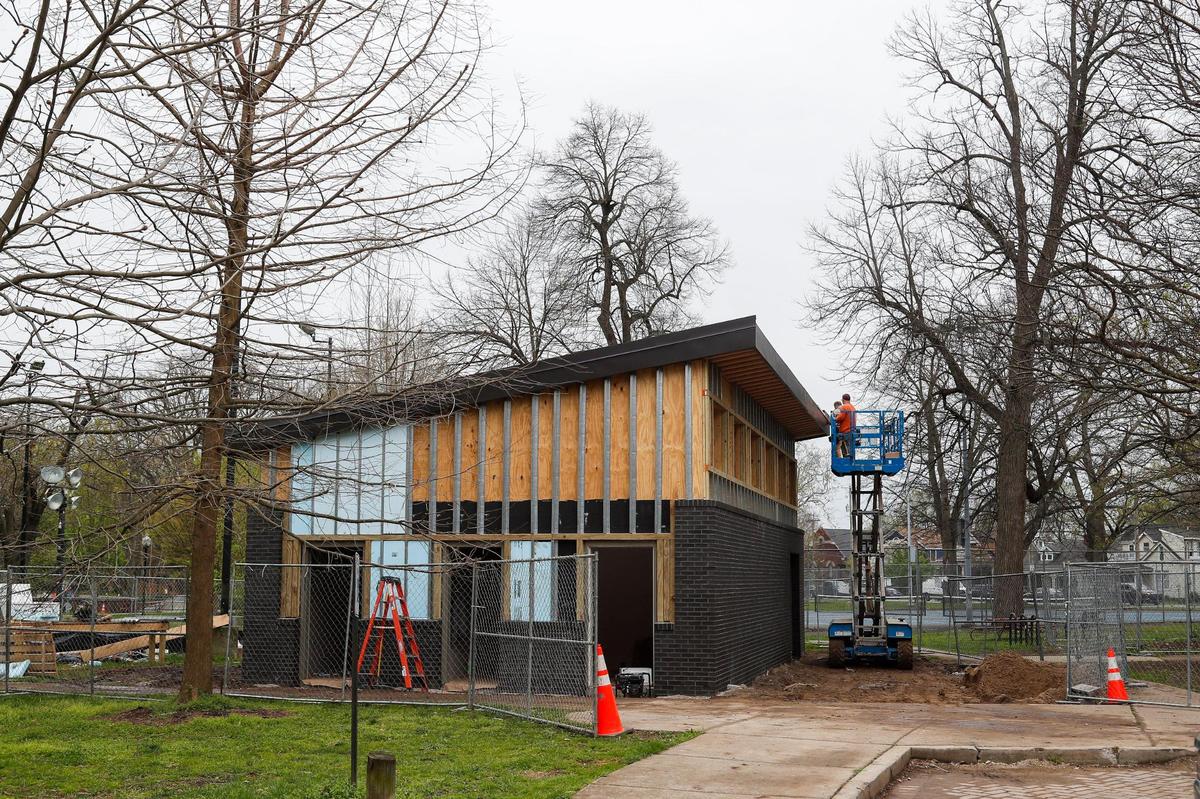The city of Lexington is spending $24 million in American Rescue Plan Act money on park improvements and upgrades including a new restroom building at Woodland Park in Lexington, Ky., Thursday, April 21, 2022.