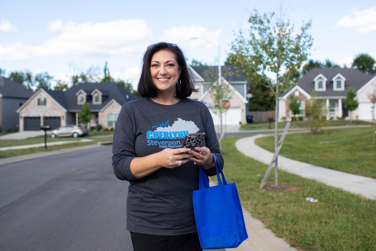 Rep. Cherlynn Stevenson (D) canvass in Lexington, Ky., Thursday, September 22, 2022. Stevenson is the incumbent in Novembers election.