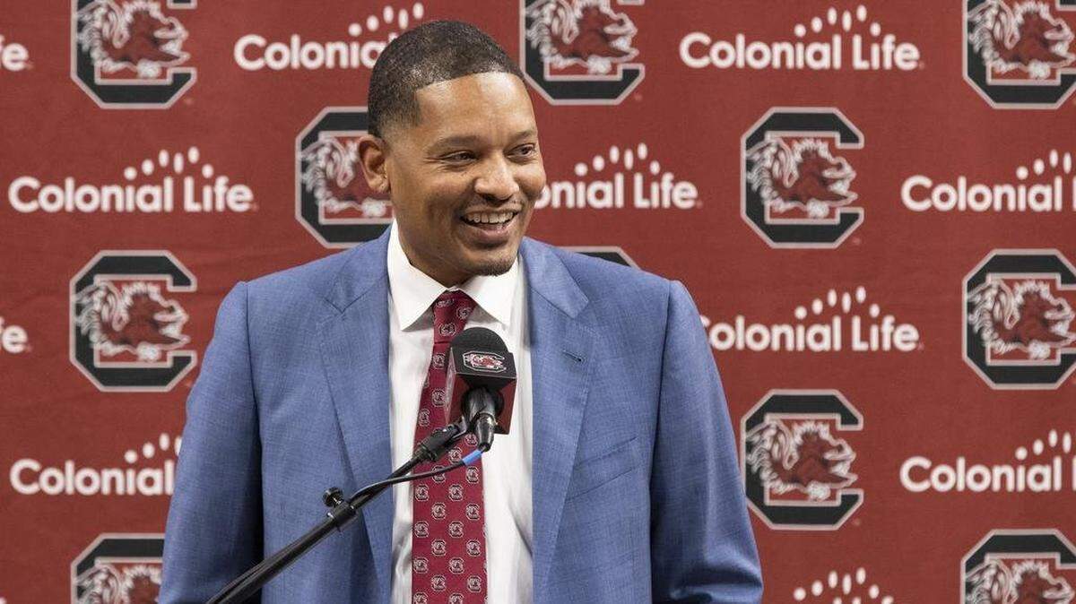 Lamont Paris is introduced as the new head coach of the South Carolina Gamecocks men’s basketball team on March 24, 2022.