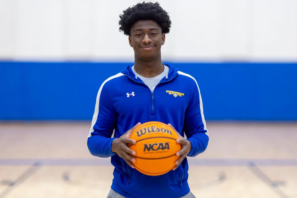 Morehead State Eagles men’s basketball senior guard Drew Thelwell is photographed at Johnson Arena in Morehead, Ky., on Thursday, Feb. 29, 2024. Thelwell is the all-time wins leader in Morehead State history.