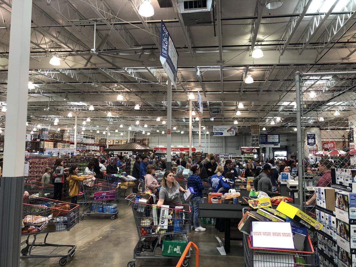 Checkout lines were eight or nine shopping carts long at the Costco in Lexington, Kentucky, on March 13, 2020.