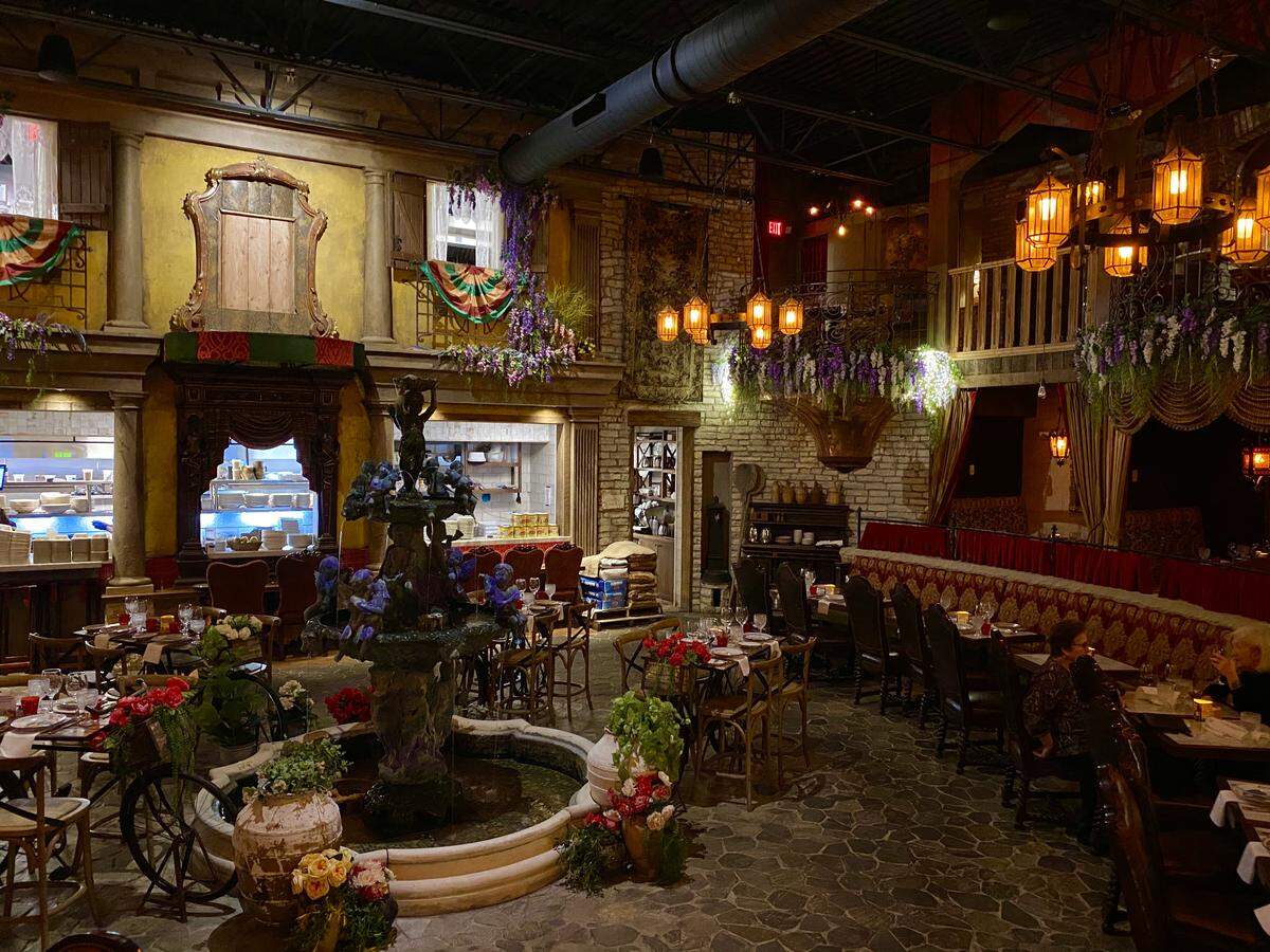 The dining room at Grassa Gramma is a sight to see with its secluded nooks and crannies on two levels.