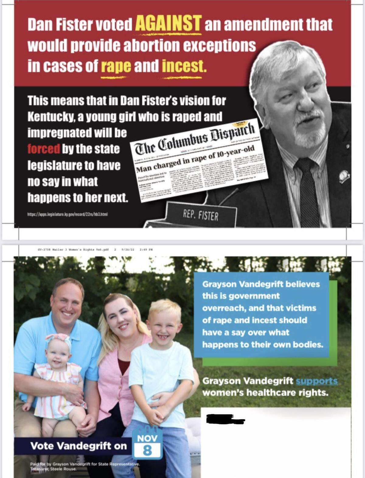 A mailer sent out by Grayson Vandegrift’s campaign