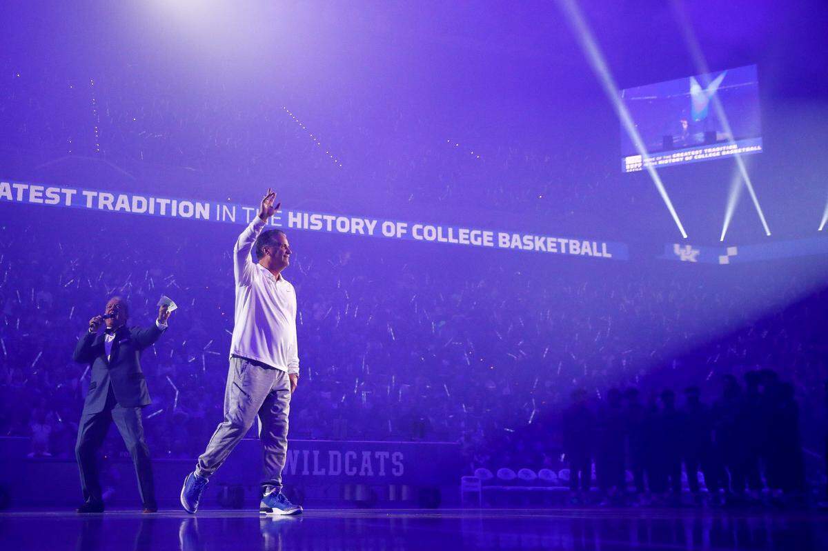 Kentucky head coach John Calipari greets the crowd during Big Blue Madness in 2019.