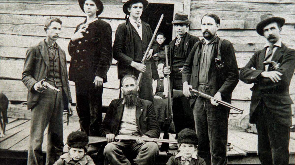 Group photo of some of the participants in the Hatfield/McCoy feud circa 1899. J. Winston Coleman Collection Transylvania University Library. NOTE: Please check with News Research before re-using this photograph. Permission must be granted from Transylvania University Library.