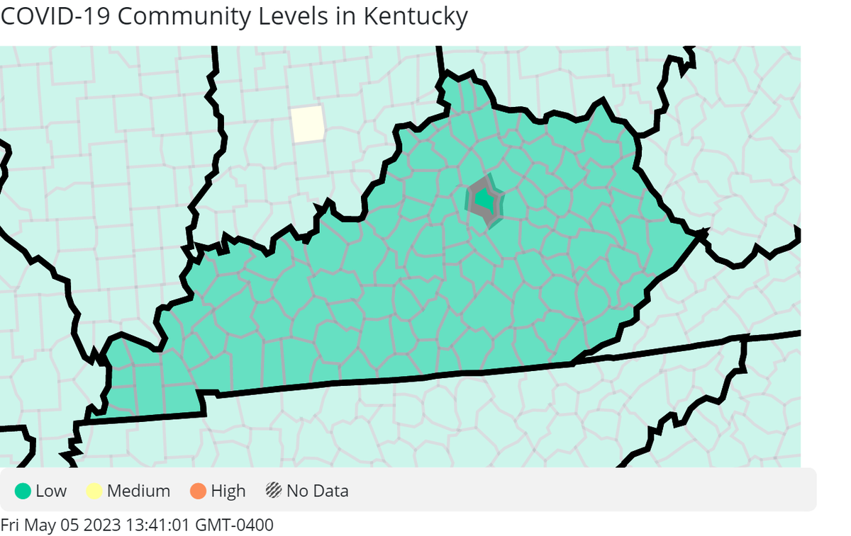 The latest COVID-19 community levels from the CDC, as of May 4, 2023.