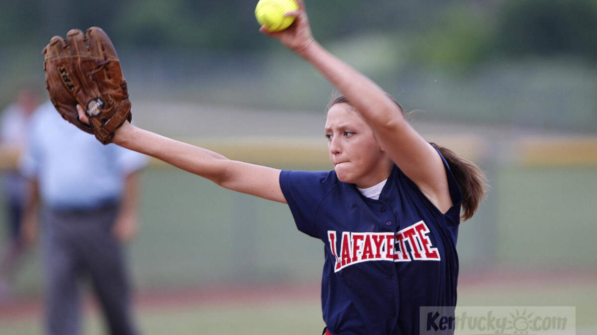Lafayette's Jamie Vescio pitches in the first inning against Dunbar during the district tournament at LCA in Lexington, Ky., Tuesday, May 22, 2012.