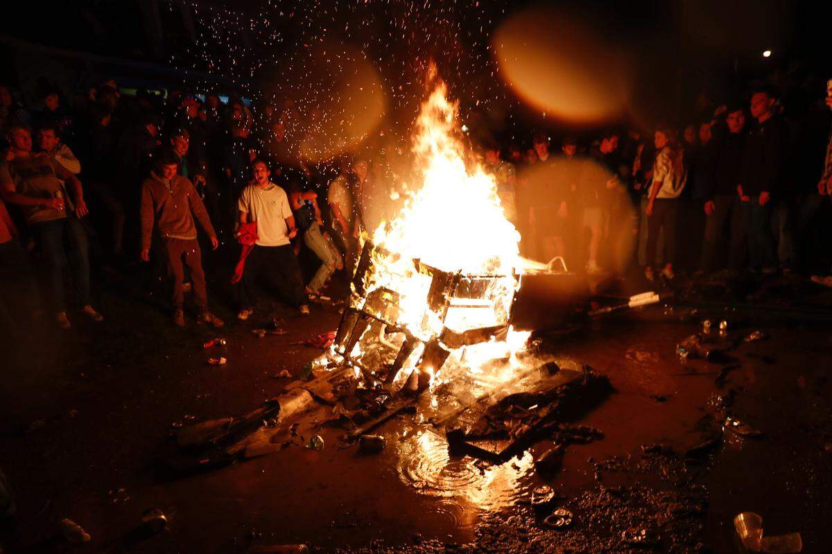 Fans celebrated on State Street in Lexington after Kentucky won the national championship in volleyball in 2021.