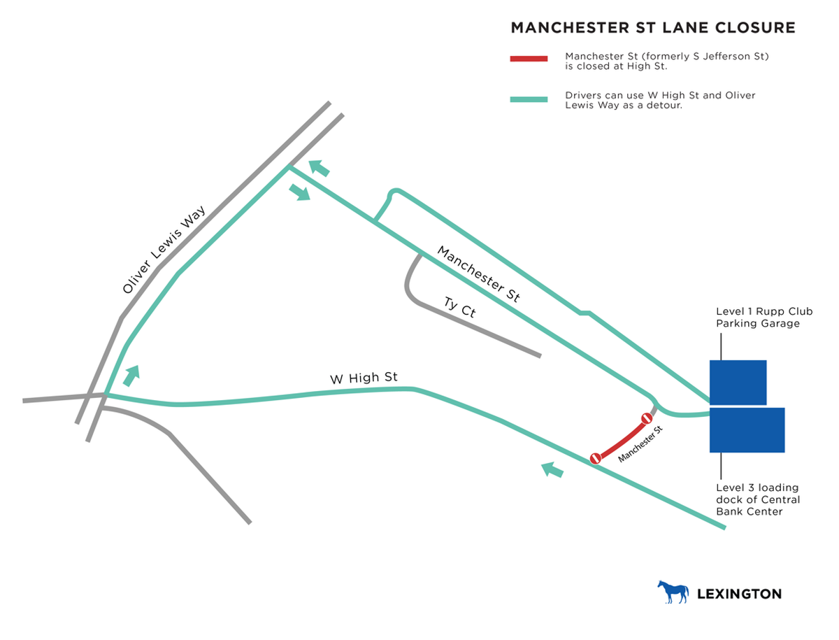 A section of Manchester Street starting at High Street behind Central Bank Center will be closed for a month starting Nov. 5.
