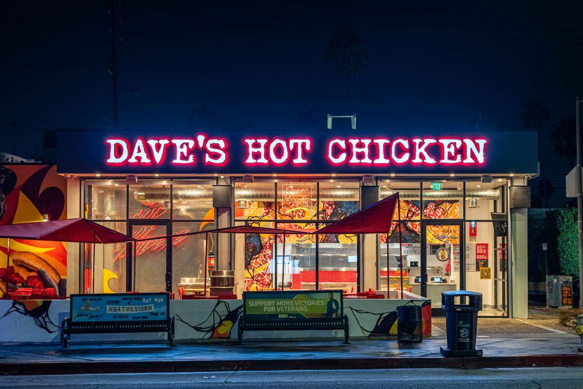 Dave’s Hot Chicken has been opening franchises across the country, including this one in Fairfax, Calif., with a menu of spicy fried chicken that has drawn big name investors including rapper Drake and actor Samuel L. Jackson.