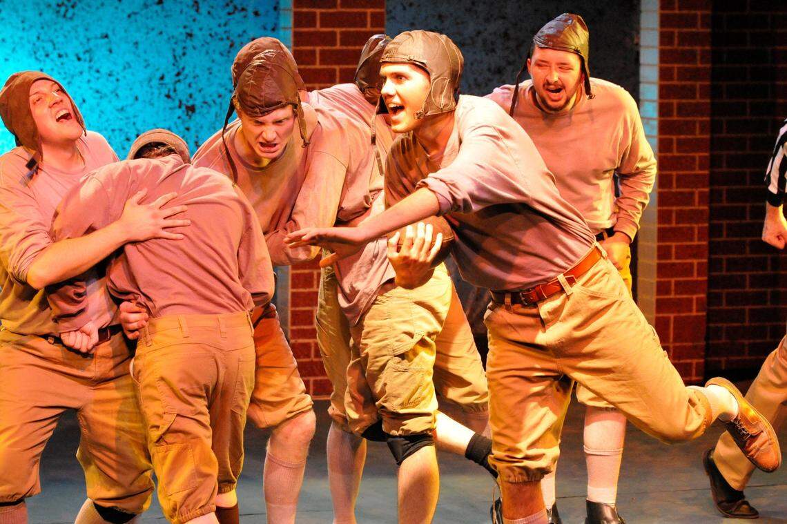 Actor Cody Rees, center, played “Bo McMillin” in the 2014 play “The Wonder Team” at the Pioneer Playhouse in Danville. Written and directed by Robby Henson, the play told the story of Centre’s 1921 upset of Harvard.