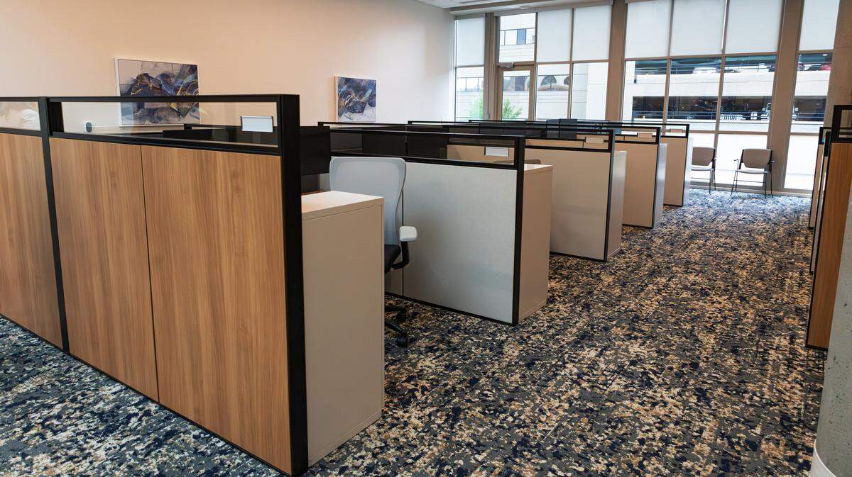 Vacant office space of the PNC Bank branch office that's currently undergoing renovations at 325 West Main on May 20, 2026. 