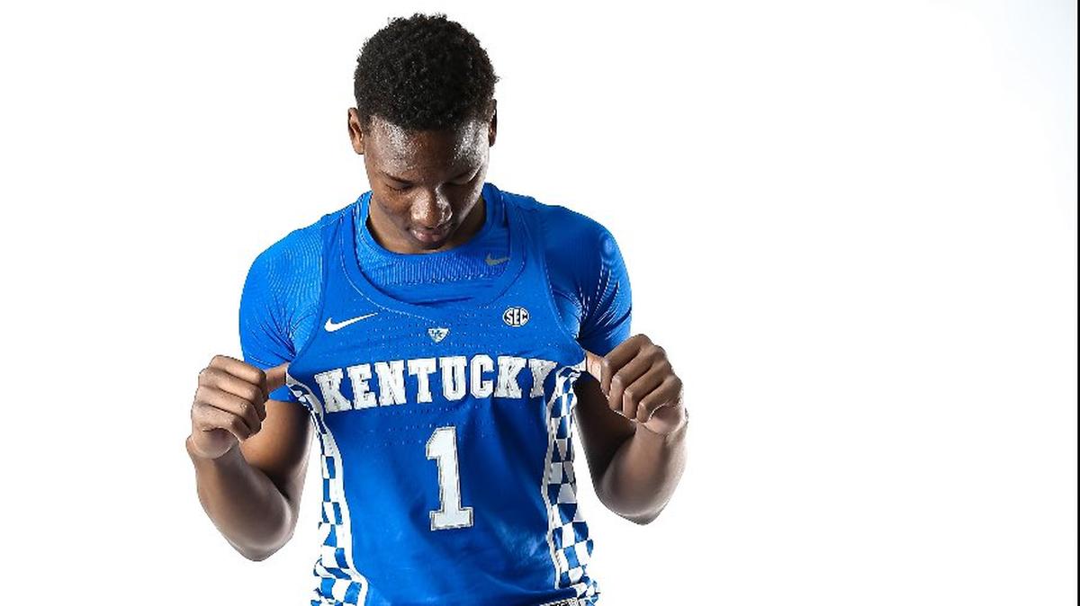 Pittsburgh-area basketball standout Adou Thiero tweeted a photo of himself wearing a Kentucky jersey during a visit to UK in late April.