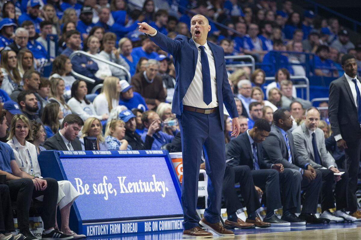 Kentucky basketball coach Mark Pope watches his team play against Bucknell at Rupp Arena on Saturday.