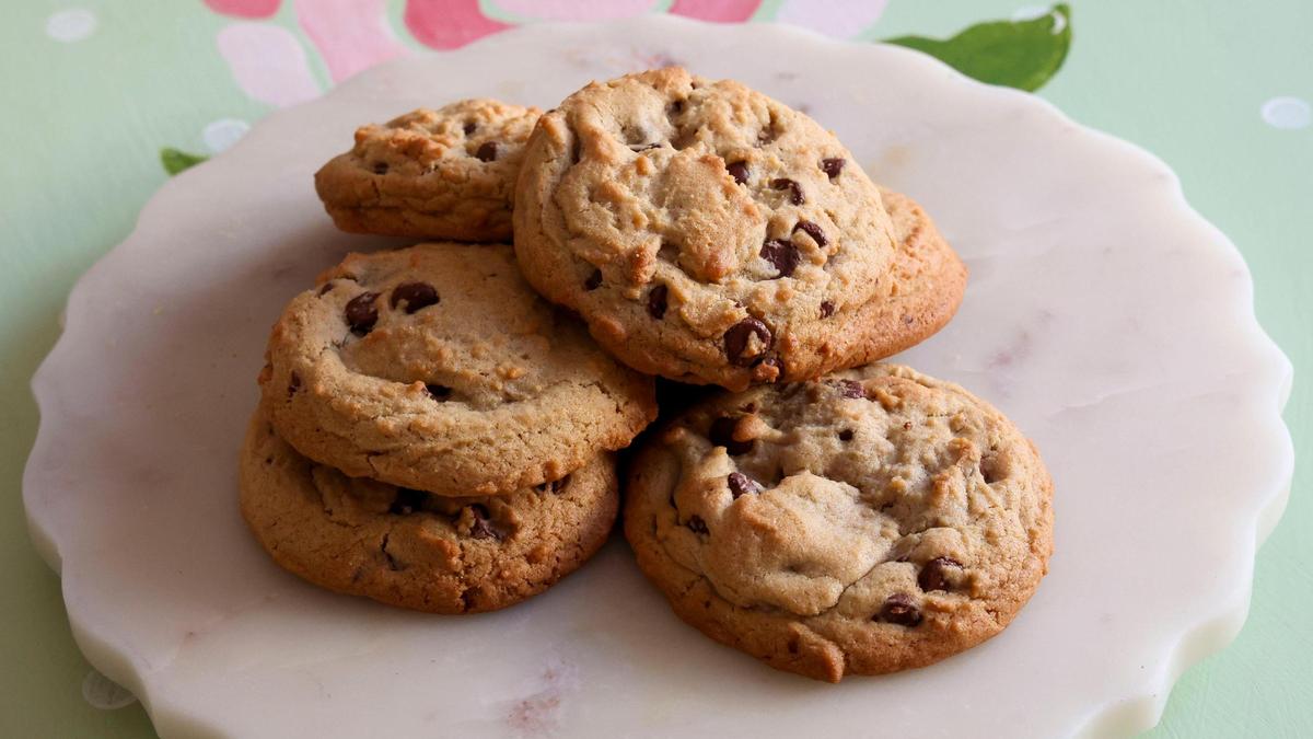 A plate of chocolate chip cookies from Olive’s Apron Bakery & Tea Shop, located at 223 Rosemont Garden, Thursday, Feb. 20, 2025 in Lexington, Ky. Owner Ashley Crossen makes sure she has plenty of the fresh cookies in stock since they are her most popular item.