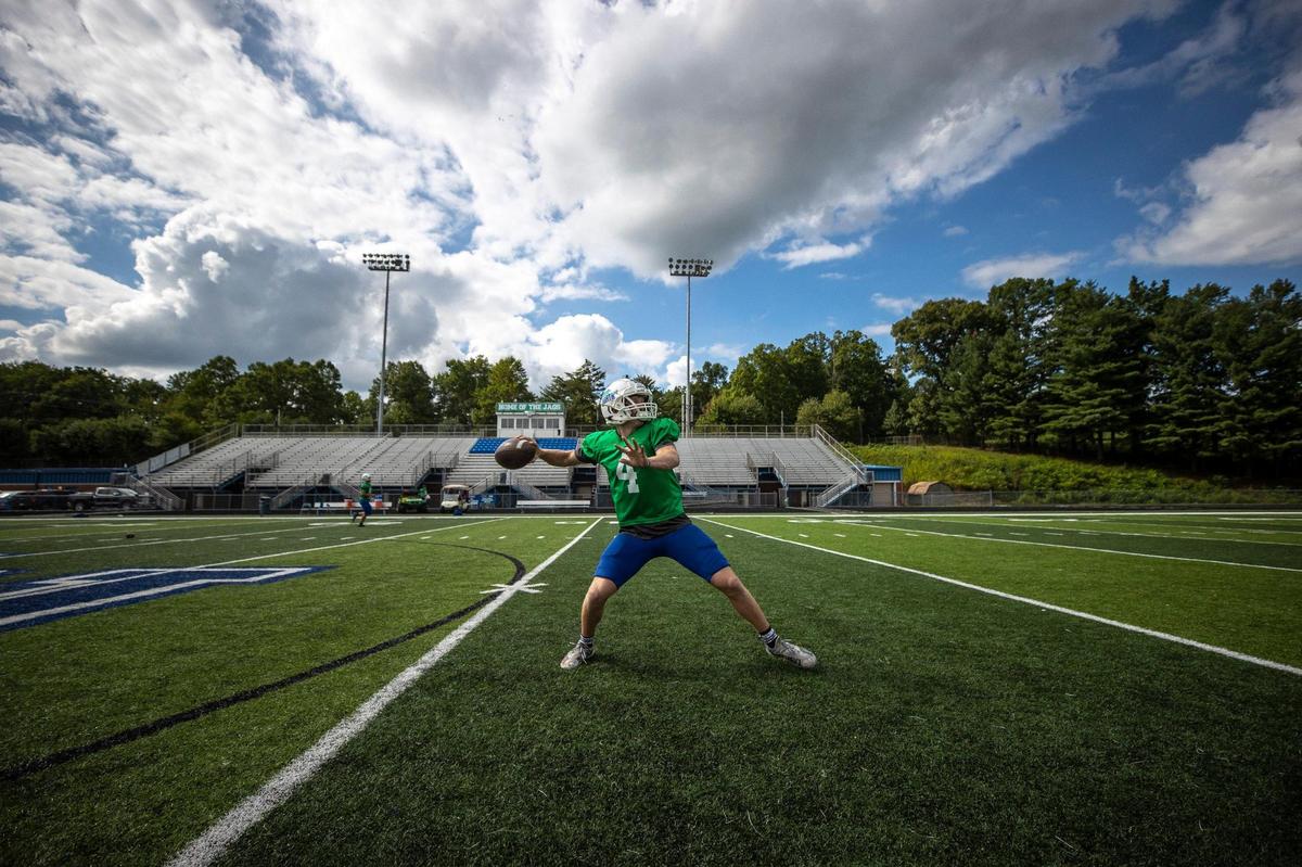North Laurel High School’s Tucker Warren passes the ball during practice in London, Ky., on Wednesday, Sept. 7, 2022.