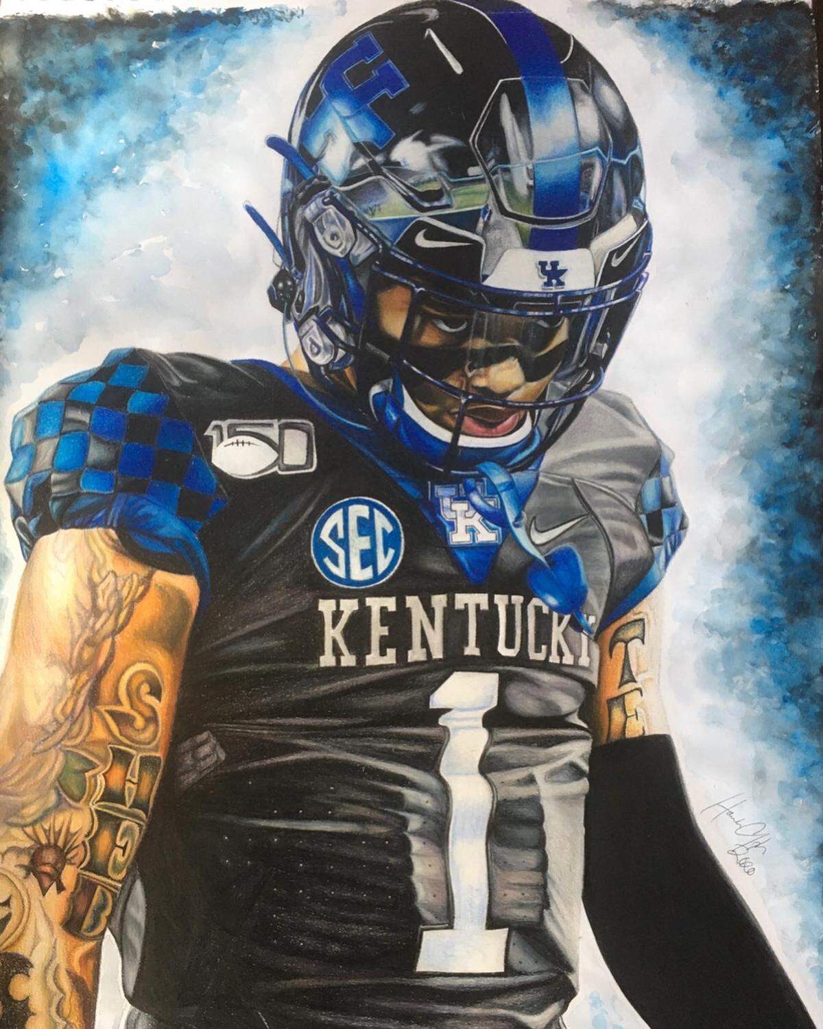 Former Kentucky football player Lynn Bowden had this piece commissioned by Hannah Clayton in the spring.
