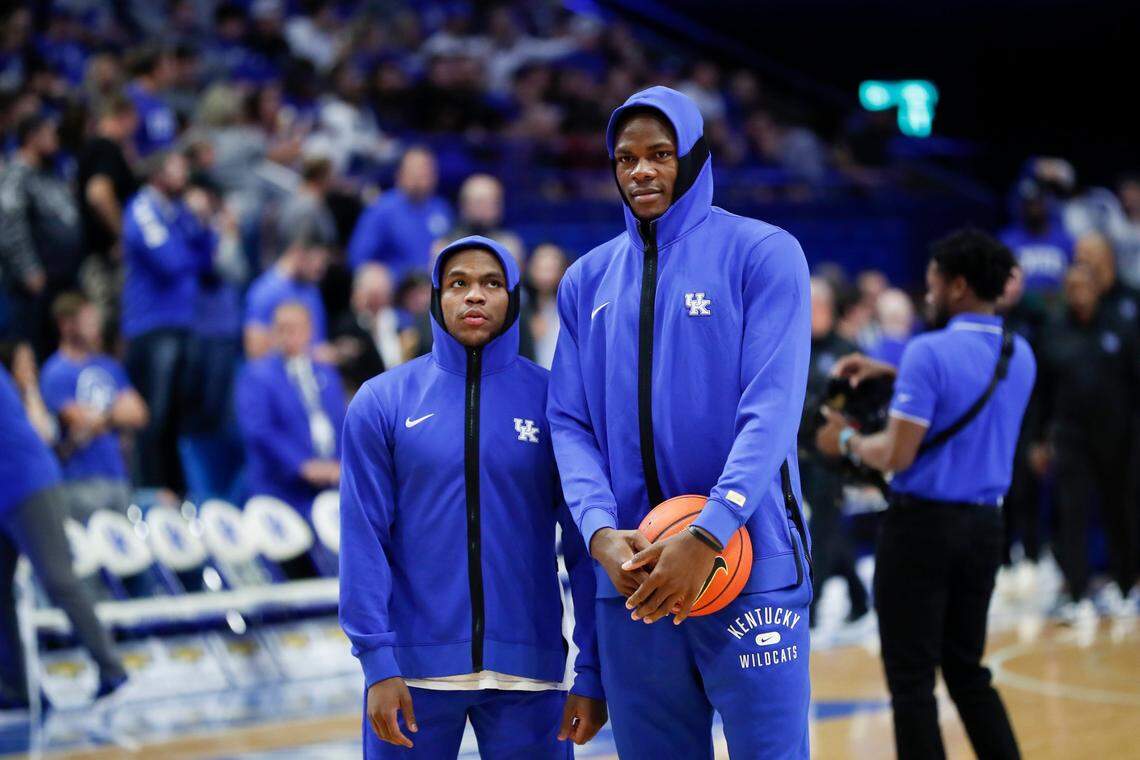 Kentucky basketball players Sahvir Wheeler, left, and Oscar Tshiebwe were both preseason All-SEC picks to start the 2022-23 campaign.