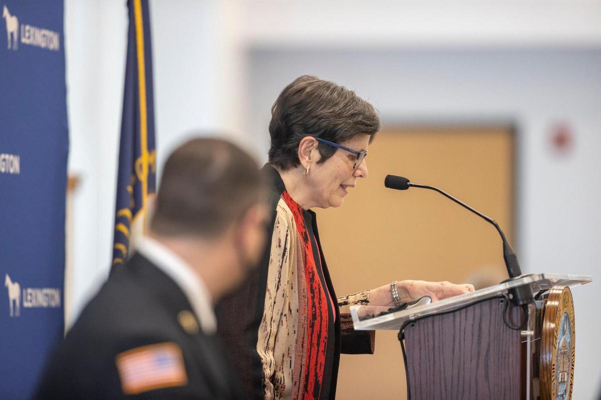 Lexington Mayor Linda Gorton spoke during a ceremony naming Jason Wells the new chief of the Lexington Fire Department on Monday.