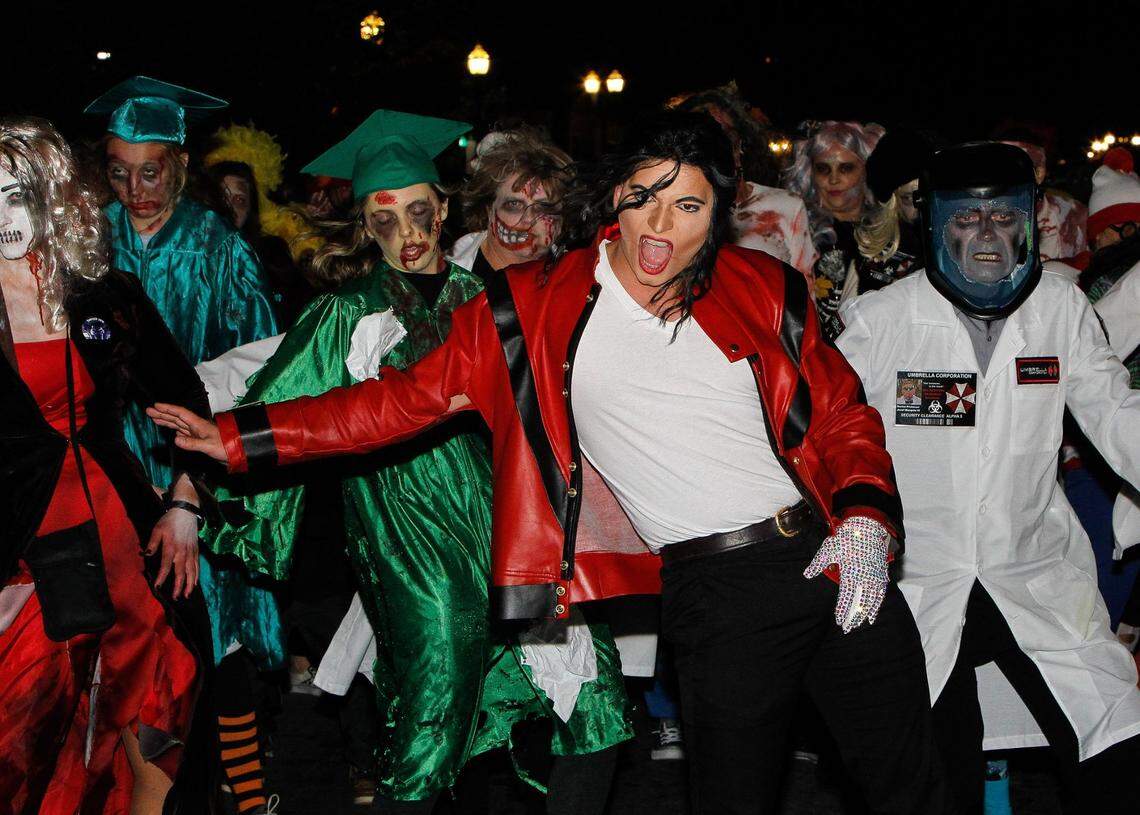 Reenactment of Michael Jackson’s Thriller video Sunday evening during the Thriller Parade. Photo by Matt Goins