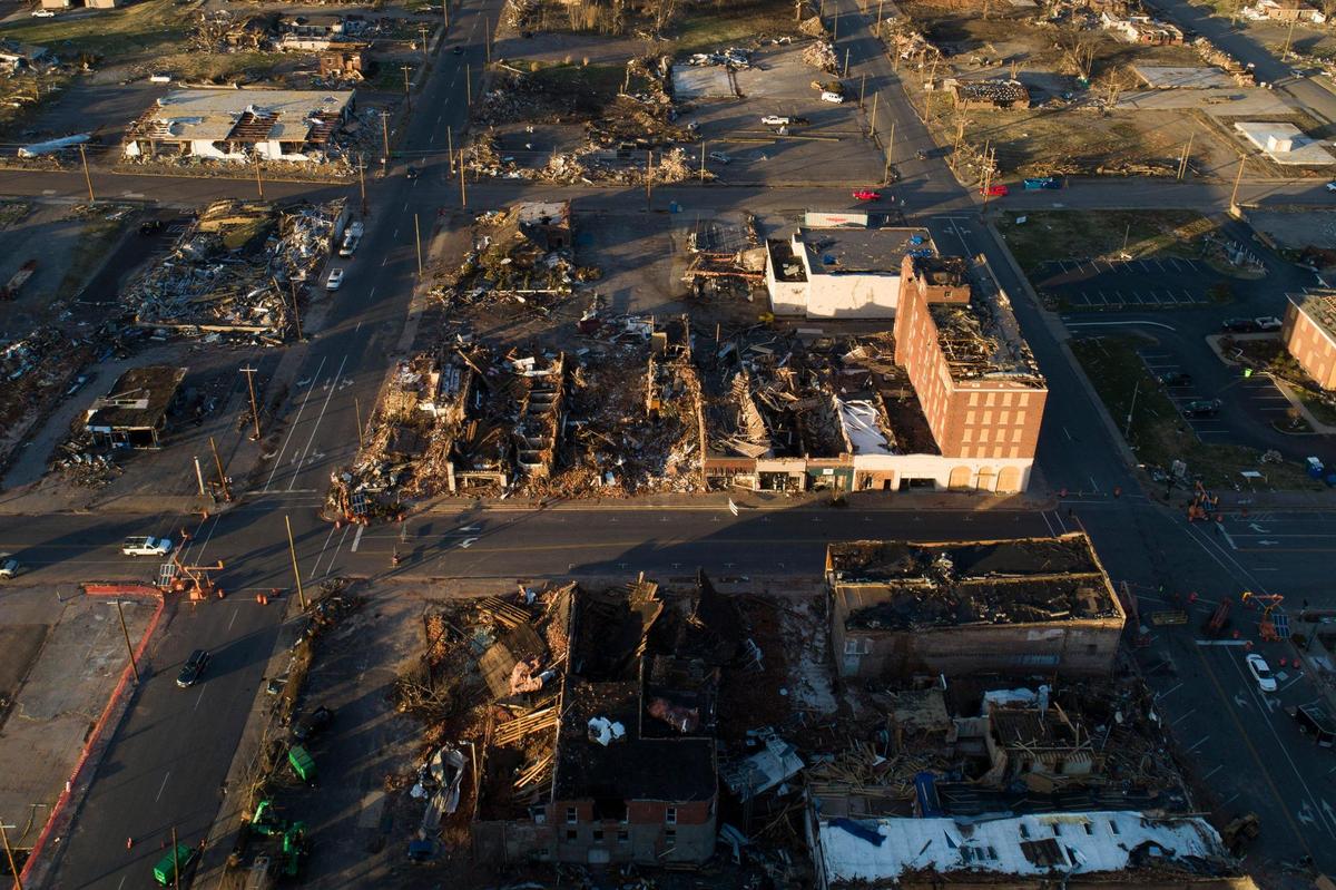 A drone aerial picture looking between 7th and 8th Streets, Jan. 5, 2022.
