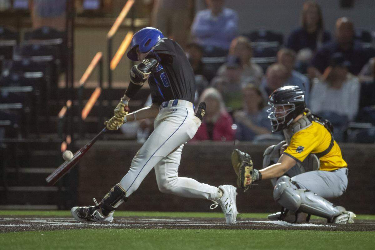 Madison Central's Carson Sizemore (6) bats in a game against Sayre during Kentucky high school baseball's 11th Region Tournament semifinals at Lexington Legends Park in Lexington, Ky., on Wednesday, May 27, 2026.