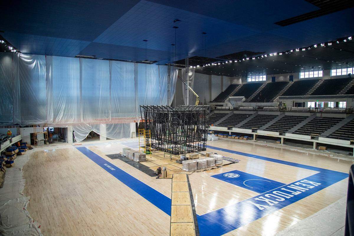 Renovations inside Memorial Coliseum continued last week as the $82 million project scheduled to be finished next month neared completion.