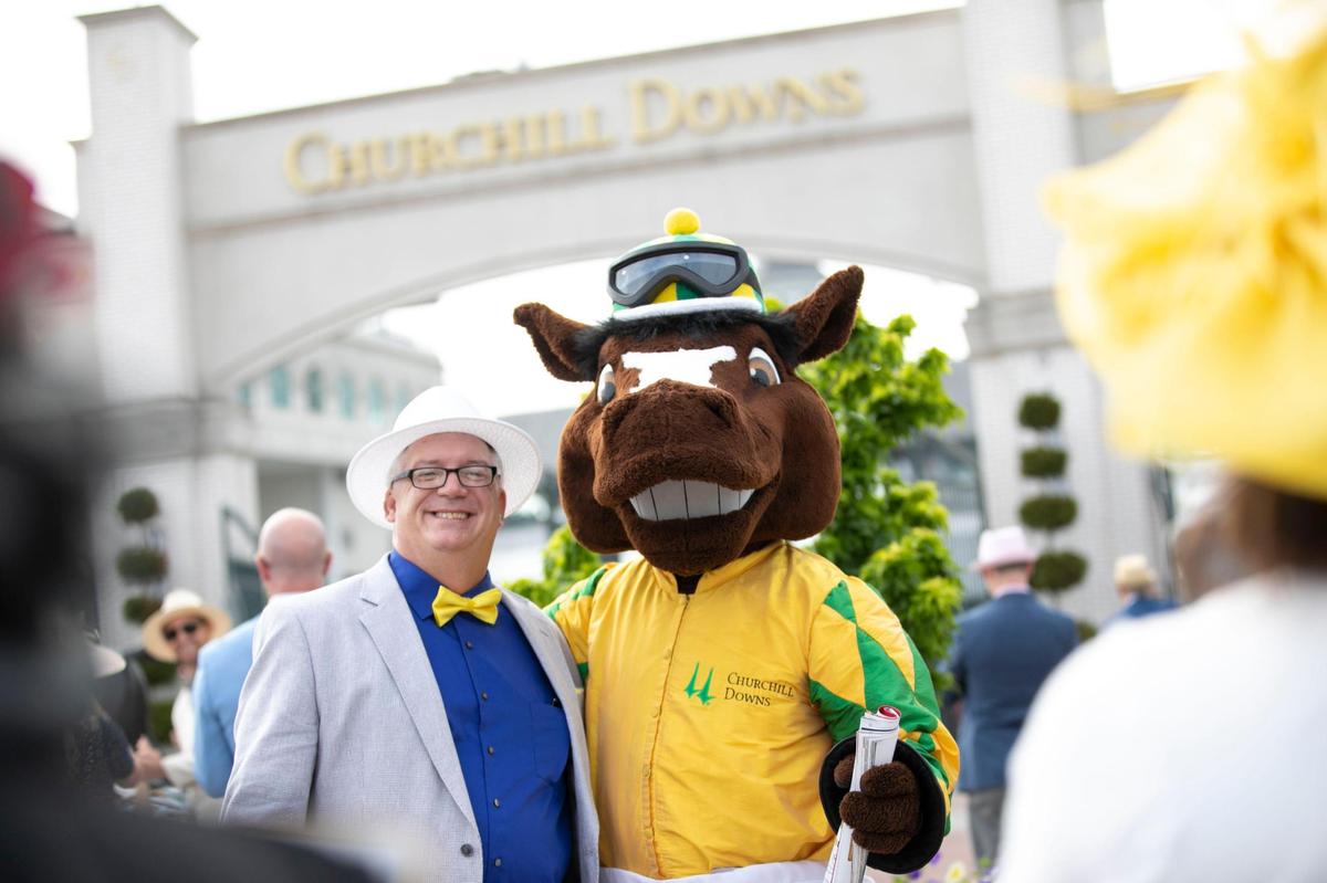 Rob Schukze poses for a picture at Churchill Downs in Louisville, Ky., Saturday, May 6, 2023. This was the fourth time he’s attended the Kentucky Derby.