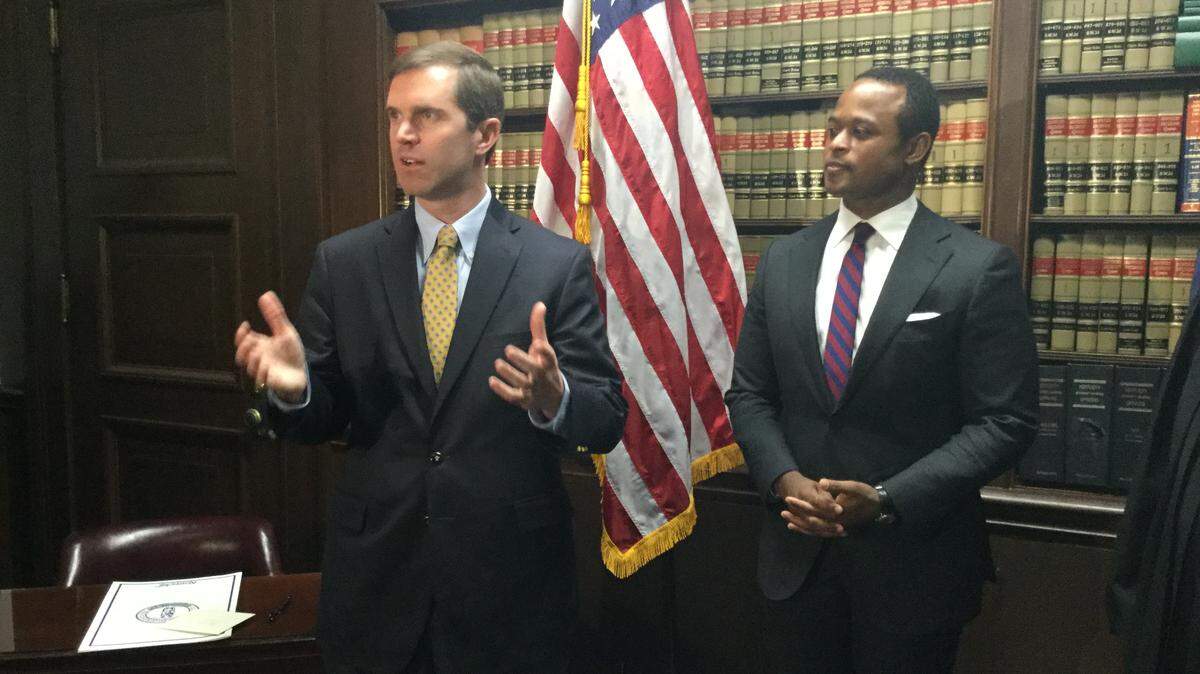 Kentucky Gov. Andy Beshear and Attorney General Daniel Cameron
