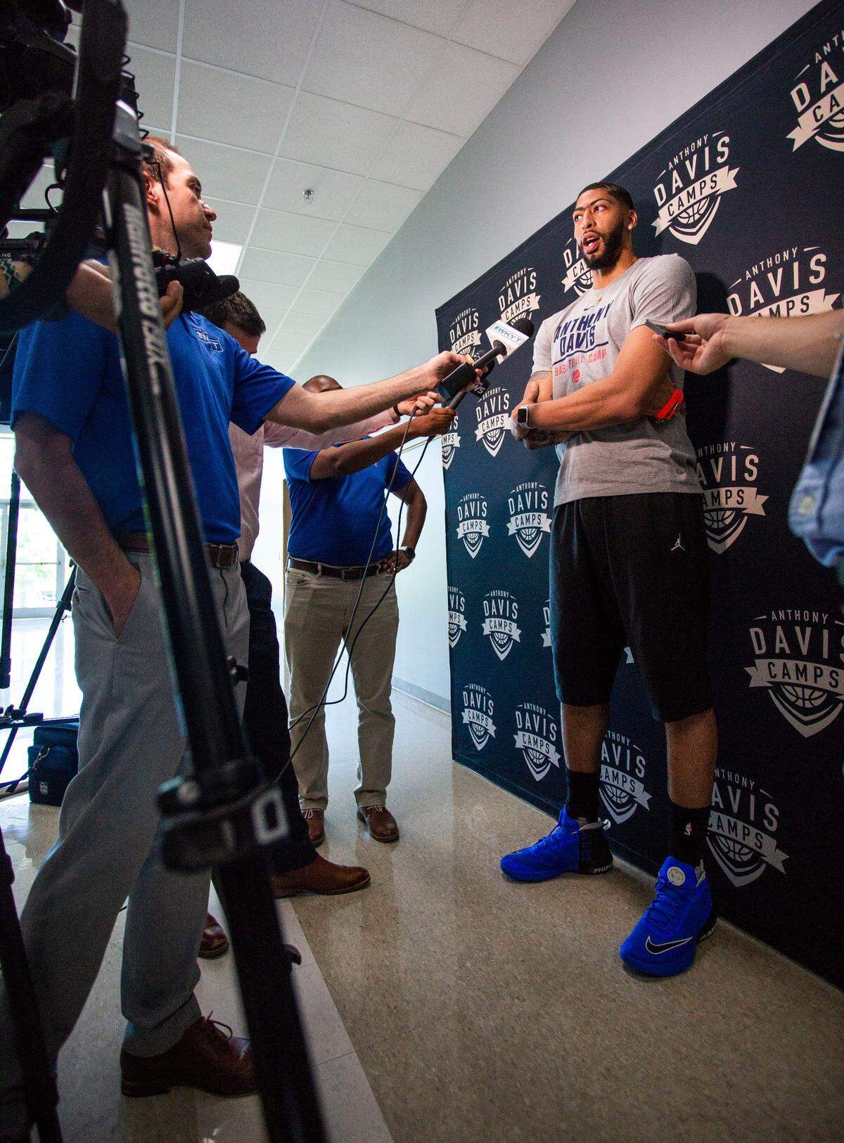 New Orleans Pelicans player and former Kentucky star Anthony Davis spoke with the media during his youth basketball camp at Lexington Christian Academy on Friday.
